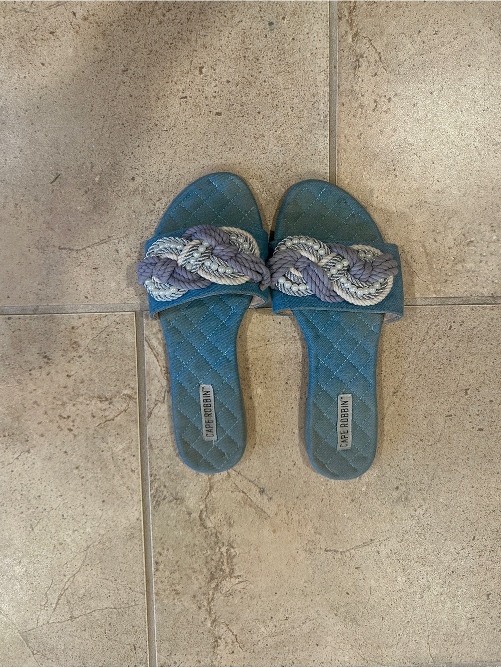 Cape Robbin Denim Quilted Sandals with Braided Accent